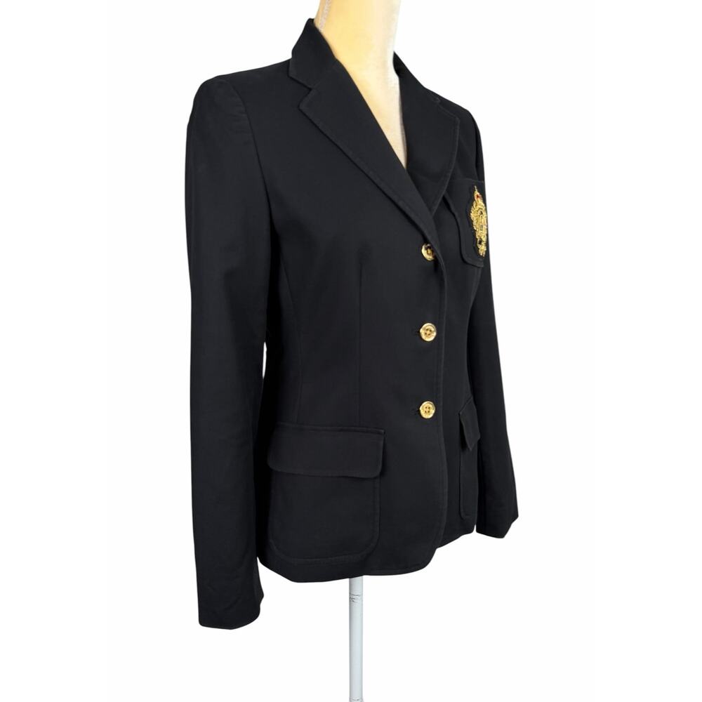 Lauren Ralph Lauren Crest Black Cotton Blazer Jacket Women’s 4 Preppy Academia - Picture 7 of 9